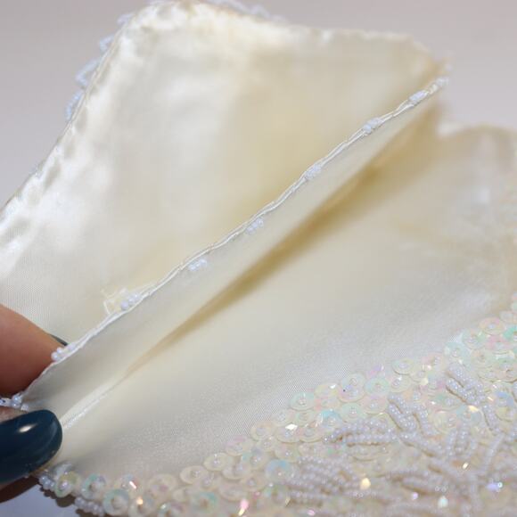 Vintage Beaded Sequin Clutch Purse Ivory Evening Bag - Picture 5 of 5